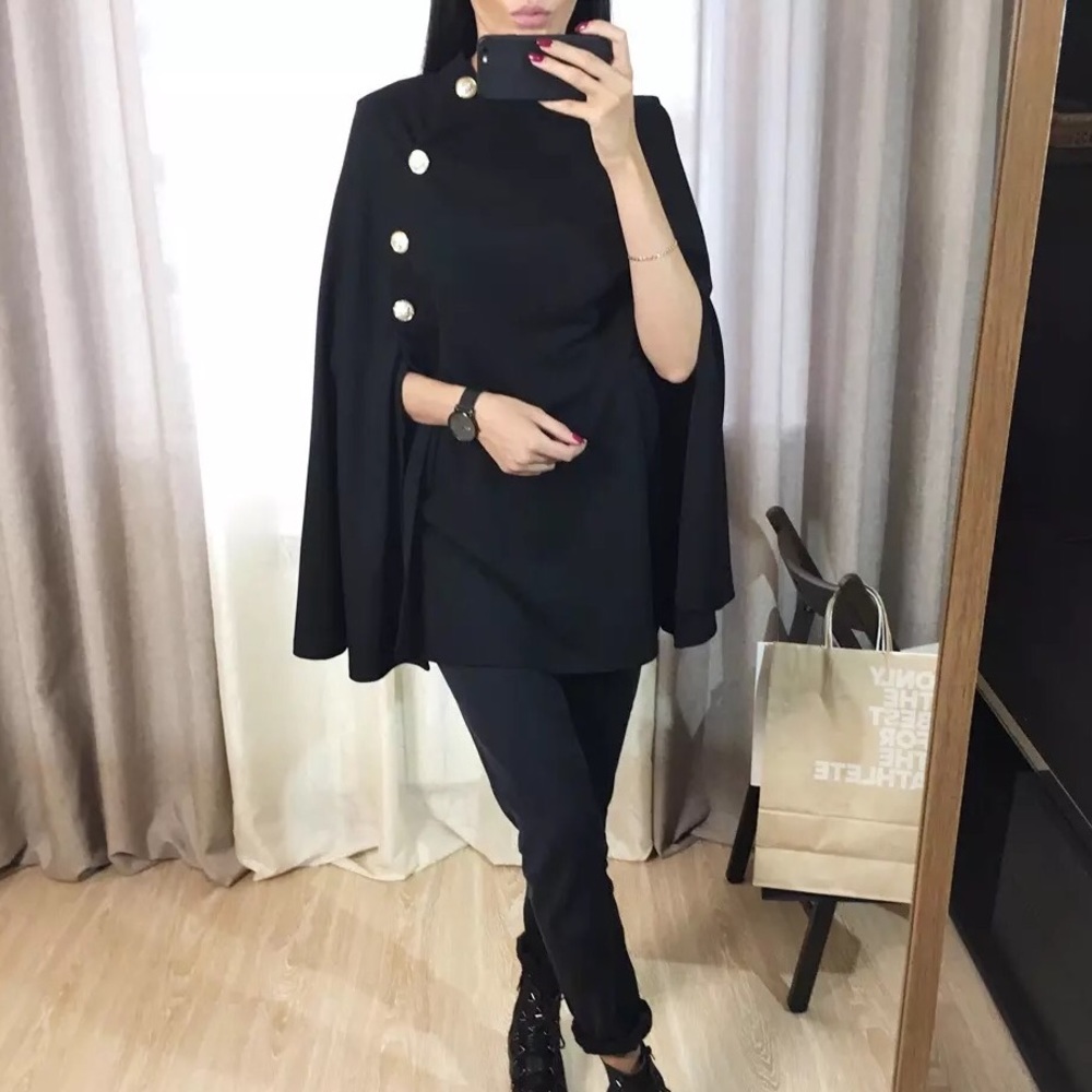 Black Elegant double button cape